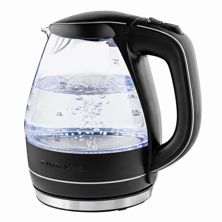 Ovente Electric Glass Kettle, 1.5L, Black with Blue LED photo 1