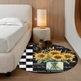 thumbnail image 3 of Sunflower Large Area Rugs for Bedroom Living Room, Soft Non Slip Carpet Bedside Rug, Black White Check Farmhouse Bee Vase Floral Round Floor Cover Kitchen Accent Rug 4' for Dining Room/Office, 3 of 9