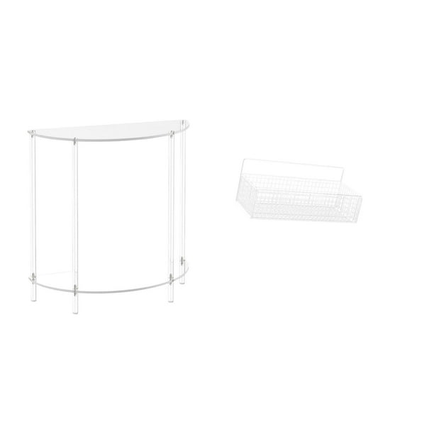 Mesita de noche de acrílico,Mesa auxiliar de acrílico transparente Mesa auxiliar transparente en capas,Mesa pequeña de acrílico,mesita de noche pequeña,compacta,Cesta de almacenamiento