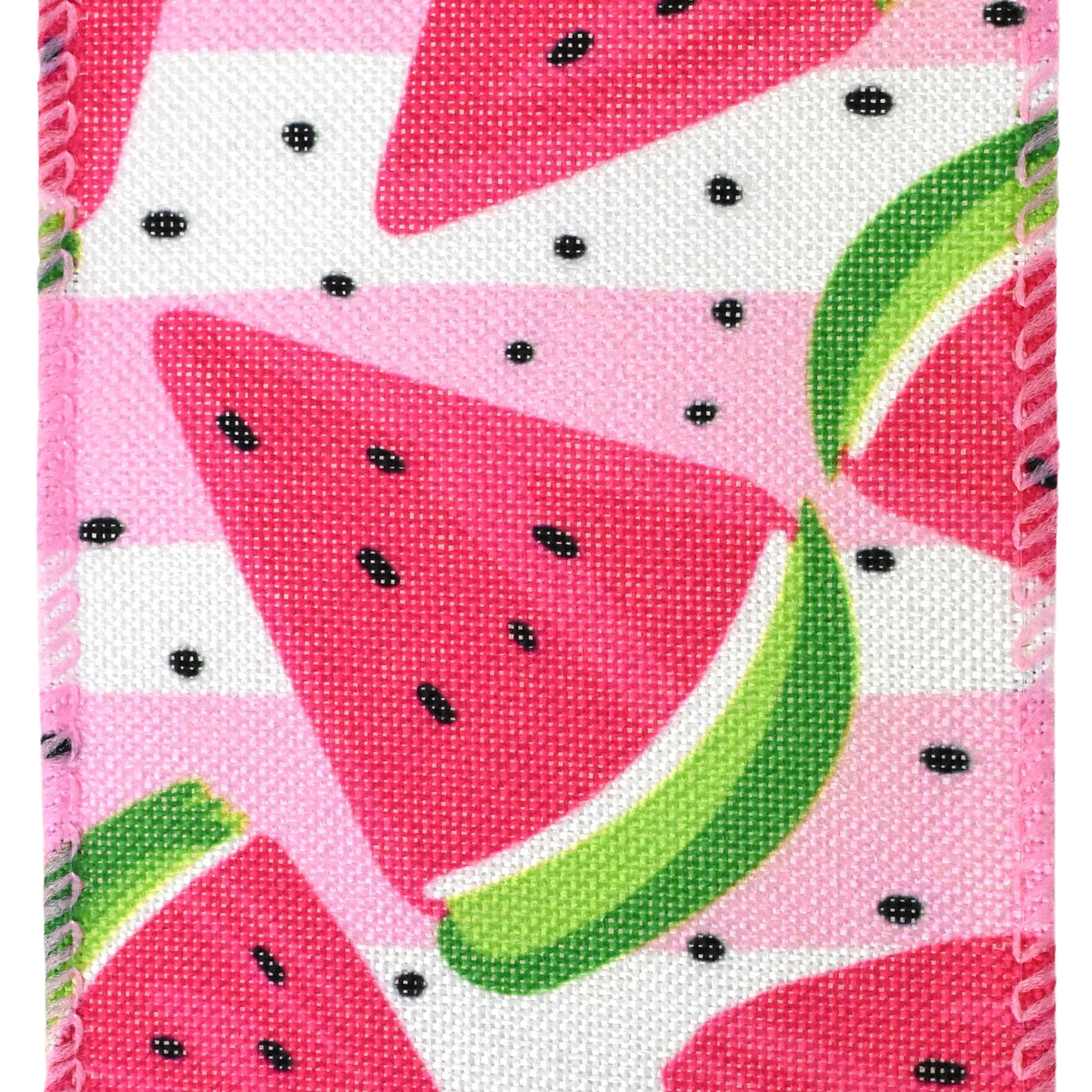 Homeford Refreshing Watermelon Slices Stripes Faux Linen
