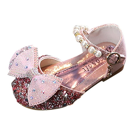 

ZENMELE Girls Sandals Bowknot Shoe Fashion Spring And Summer Girls Sandals Dress Performance Dance Shoes Mesh Rhinestone Pearl Buckle Slide Sandal 11Y-11.5Y