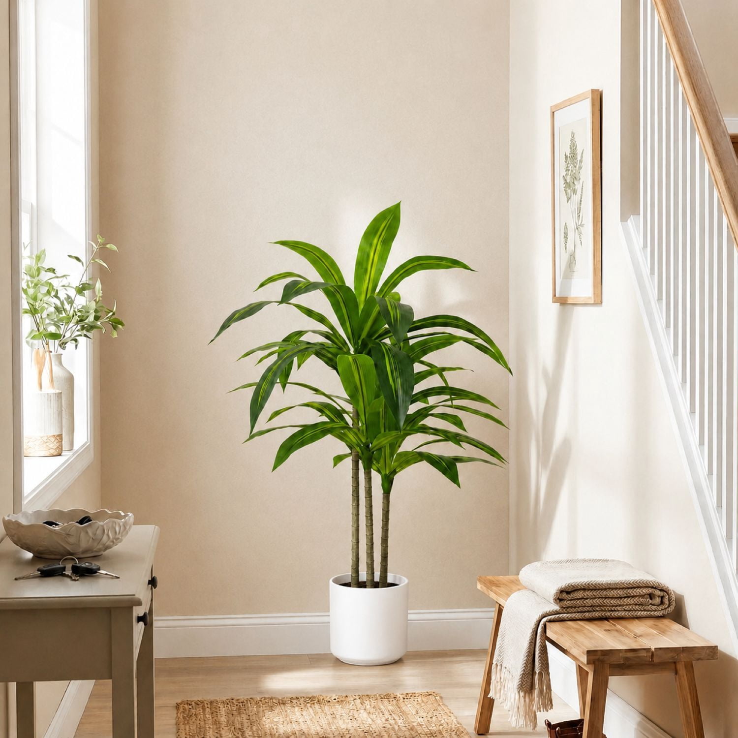 Easy4Home 3.6FT Artificial Plant Fake Dracaena Tree Potted Indoor Faux Floor Plant for Home Office Decor, White Pot