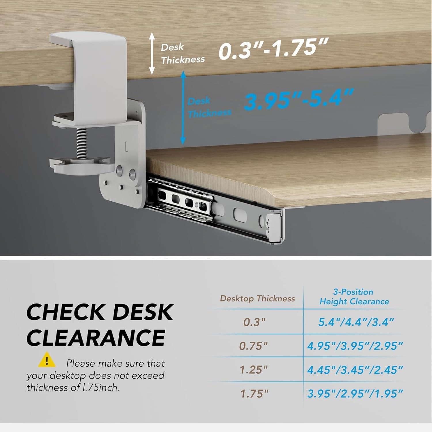 Keyboard Tray Under Desk Pull Out with Extra Sturdy C Clamp Mount System, 27.3 (32.5 inch Including Clamps) x 11 Inch Slide-Out Platform Computer Drawer for Typing