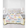 thumbnail image 2 of Quilts Twin Size Bedding Set, Rainbow Sunshine Lightweight Quilted Comforter, Rainy Cute Yellow Border Soft Reversible Bedspread Coverlet with Pillow Covers for All Season, 68" x 86", 2 of 7