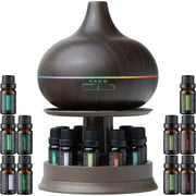 Pure Daily Care Aromatherapy Diffuser Set with Rotating Stand - 300 ml, 10 Essential Oils (Dark Brown)