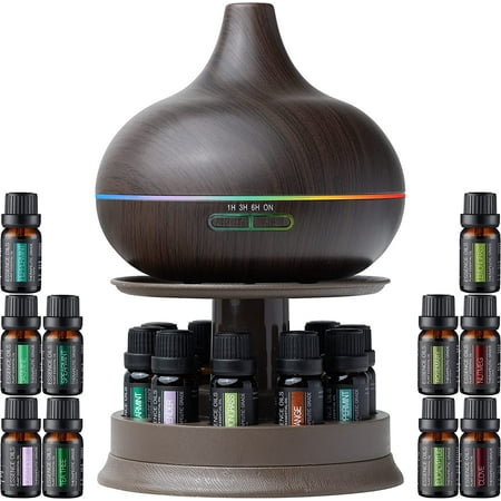 Pure Daily Care Aromatherapy Diffuser Set with Rotating Stand - 300 ml, 10 Essential Oils (Dark Brown)