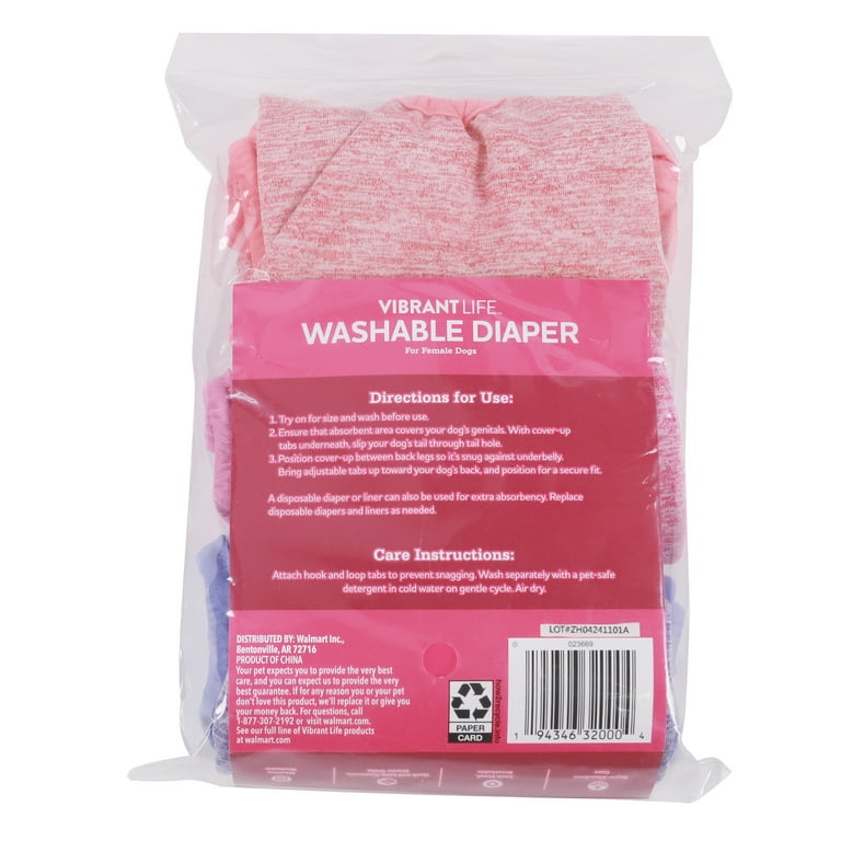 Vibrant Life Washable Dog Diapers for Female Dogs, S, Count