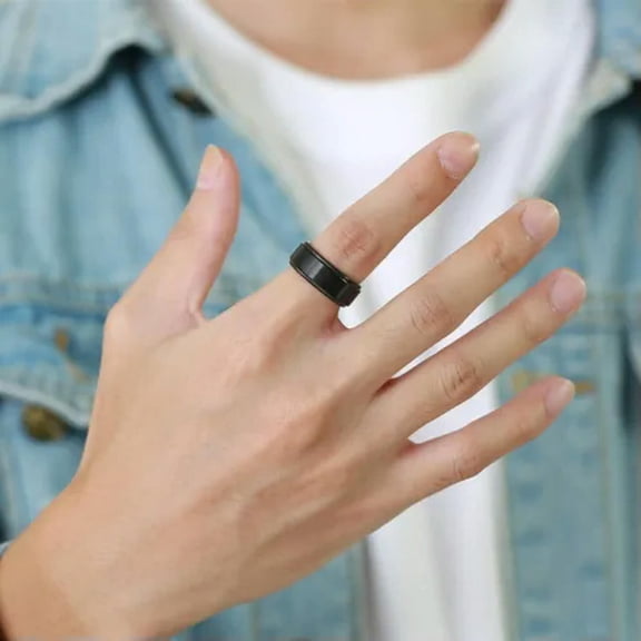 8MM Brushed Tungsten Carbide Band Men's Silver/Black Anniversary Ring Size 7-12