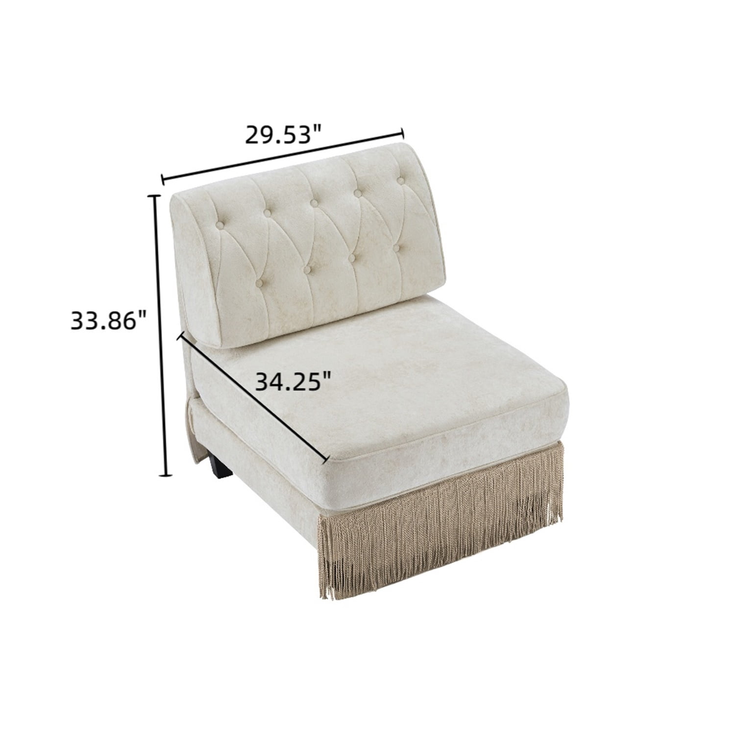 Hommoo Comfort Velvet Fabric Armless Sofa, Button Tufted Design & Floor-grazing Tassel, Beige