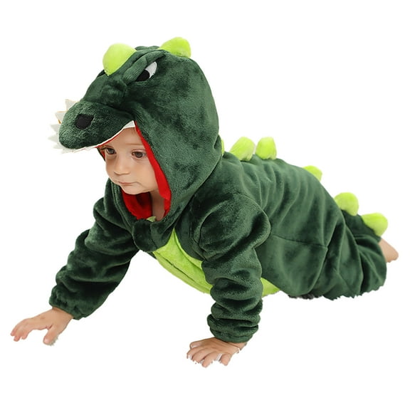 gcong Baby Boys Girls Romper Jumpsuit Dinosaur Pattern Flannel Hooded 𝐂osplay 𝐂ostume Winter Green Indoor Zipper Clothes