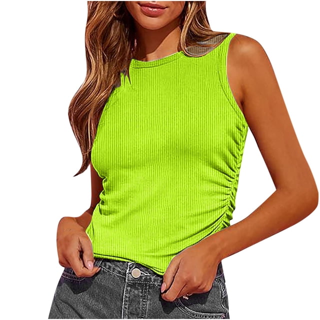 AherBiu Womens Tank Tops Ribbed Knitted Summer Slim Tight Camisoles Stretchy Sleeveless Crewneck Tops