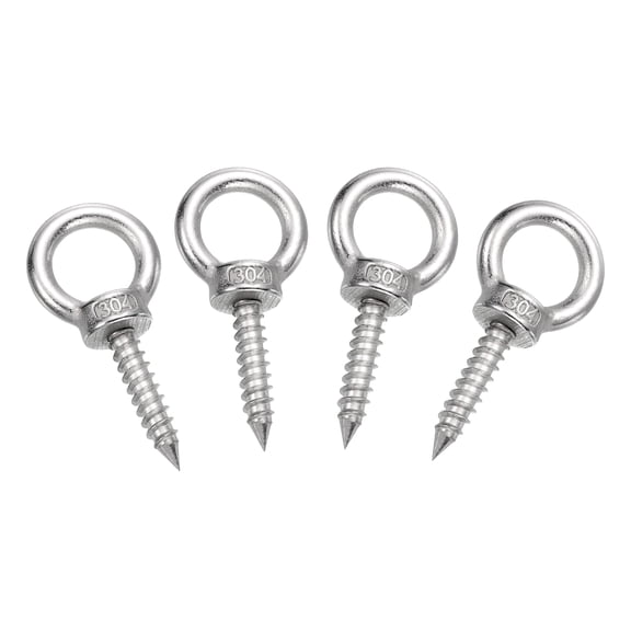Uxcell 4Pcs M6x30mm Eye Hooks 2.2x1.1x1.1" 304 Stainless Steel Eye Bolts
