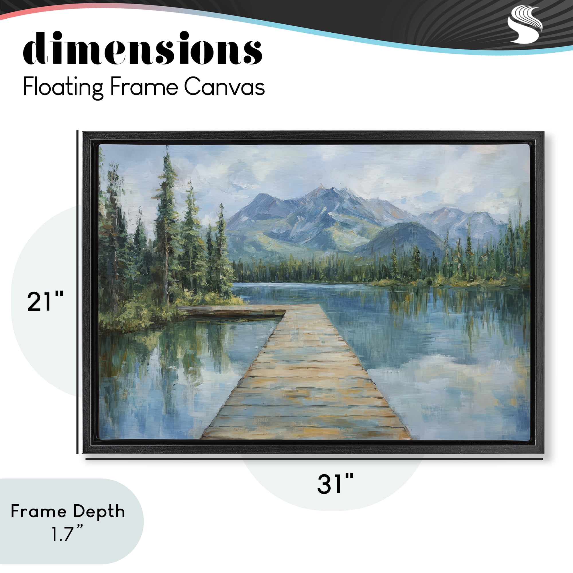 Stupell Industries Peaceful Lake Dock in the Mountains Black Framed Floater Canvas Wall Art, design by Petal Prints Design