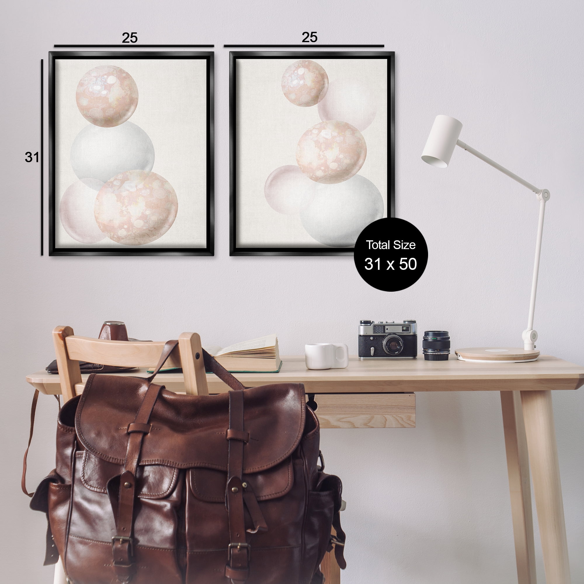 Stupell Industries Stacked Spheres Speckled Abstract Painting Black Floater Framed Canvas Art Print Wall Art, 31 x 25, Set of 2