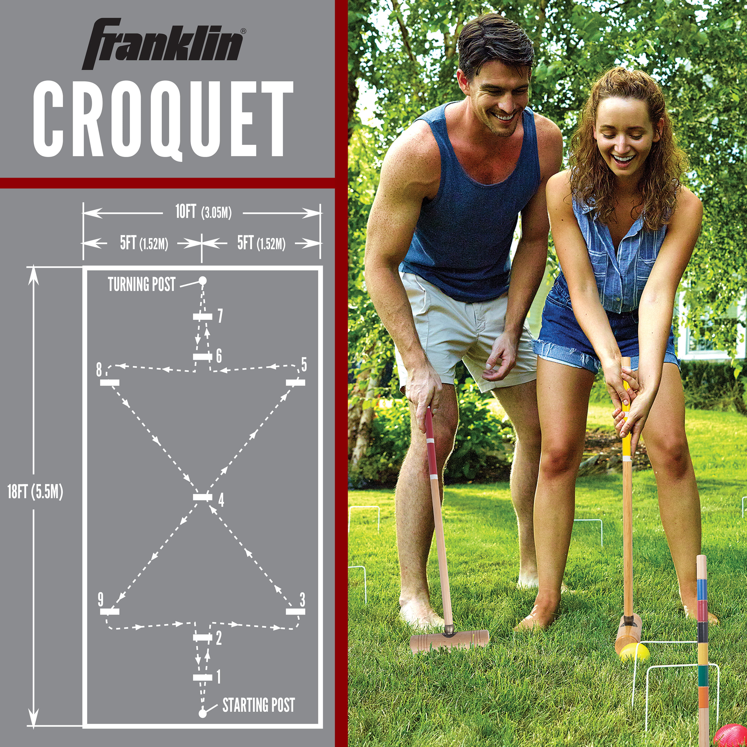 Classic Family Outdoor Sports Game Player Croquet Set for Adults & Kids Includes Croquet Wood Mallets Wood Stakes and Metal Wickets Erwazi Wooden Croquet Set All Weather Balls 
