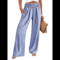 thumbnail image 3 of Pantalones Palazzo de Cuadros para Mujer, Pantalones de Pijama de Cintura Alta y Pierna , Pantalones Casuales Bonitos con Bolsillos Azul L, 3 of 9