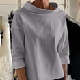 thumbnail image 2 of Htigea Cotton Shirts for Women Mock Neck Long Sleeve Pullover Elegant Business Office Work Tops Gray M, 2 of 6