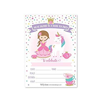 25 Unicorn Tea Party Invitation, Princess Royal Queen Crown Little Girl  Birthday Invite, Kid Magical Teacup Themed Bday Supply Idea, Enchanted  Tiara Fairytale Sparkle Printed or Fill in The Blank Card -