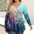 thumbnail image 2 of Plus Size V Neck Long Sleeve T-shirt for Women Floral Printed Casual Pleated Tops Spring Autumn Lightweight Women's Blouse,Female Plus Size Slim Fit Pullover Top,L-5XL, 2 of 5