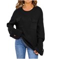 thumbnail image 2 of gbyLJF Women's Knitted Sweater Solid Color Loose Fit Pocket Sweater Fall Fashion Casual Round Neck Long Sleeve Top, 2 of 8