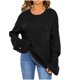 thumbnail image 2 of Suéter de cuello redondo para mujer, suéter de punto de patchwork a rayas con manga larga, suéter de cuello redondo, tops acrílicos para mujer, 2 of 9