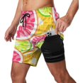 thumbnail image 1 of Sunyuer Men's Swim Trunks with Compression Liner 2-in-1 Drawstring Swimming Shorts Quick Dry Beach Board Shorts with Pockets, Orange Grapefruit Lemon, L, 1 of 8