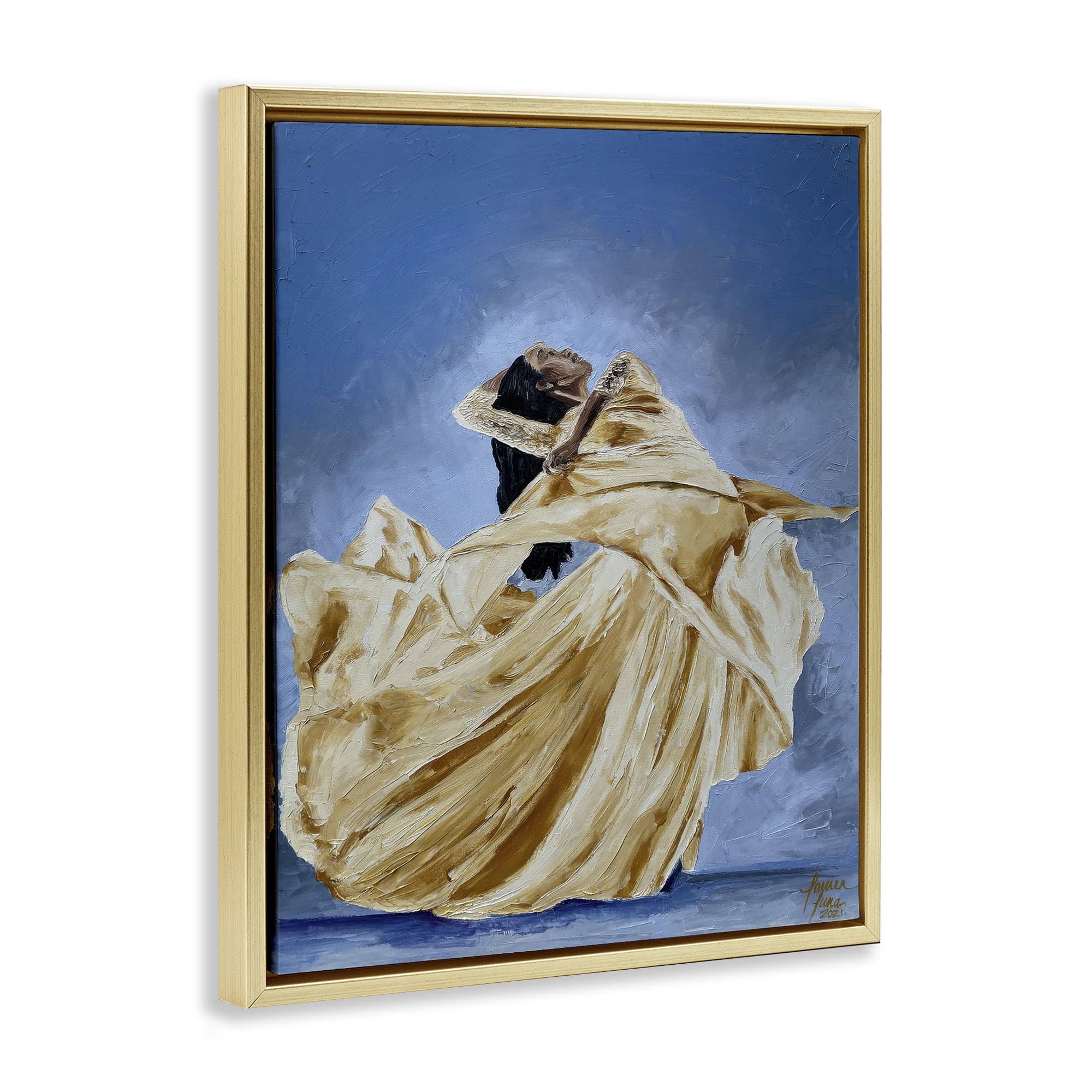 Stupell Industries Expressive Elegant Dancer Gold Framed Floater Canvas Wall Art, design by Lauren Luna