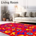 thumbnail image 2 of ODIKA 2'x3' Machine Washable Non-Slip Area Rug, Starlight Carnival Interlocking Alphabet Confetti with Spiraling Dots High Traffic Rug with Pad, Red, 688373, 2 of 8