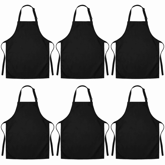 Waterproof 2-Pocket Black Cooking Apron, 6 Pieces