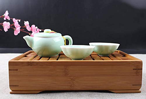3 Tier Slatted Bamboo Shelf Rack Organizer Storage Stand for Gongfu Tea Set 
