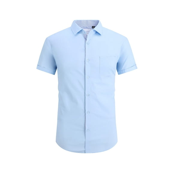 Damipow Mens Short Sleeve Dress Shirts Regular Fit Business Casual Button Down Shirt(Blue,Medium)