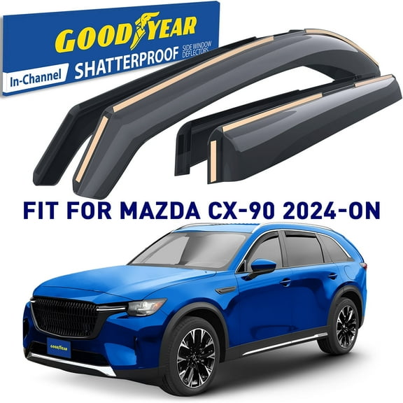Goodyear Shatterproof in-Channel Window Deflectors for Mazda CX-90 2024-2025, Rain Guards, Window Visors for Cars, Vent Deflector, Car Accessories, 4 pcs - GY008042