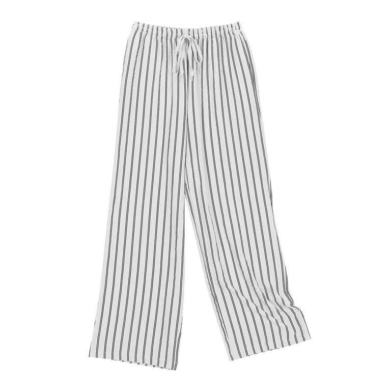 J*J様 60s Stripe wide straight slacks pan Jalioing Women's Plus Size Stripes Pant Drawstring High