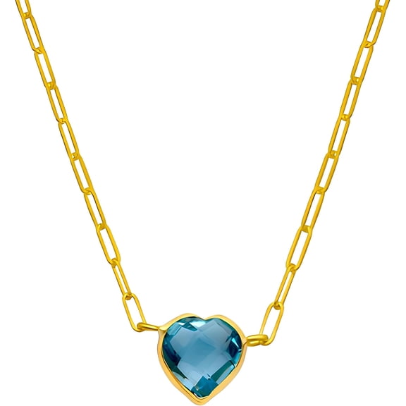 Floreo 14k Yellow Gold Paperclip Chain Heart Gemstone Necklace, 18 Inch