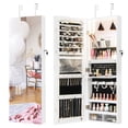 thumbnail image 1 of Gymax Wall Mounted Jewelry Cabinet Full-Length Mirror Lockable w/ 3-Color Lights White, 1 of 10
