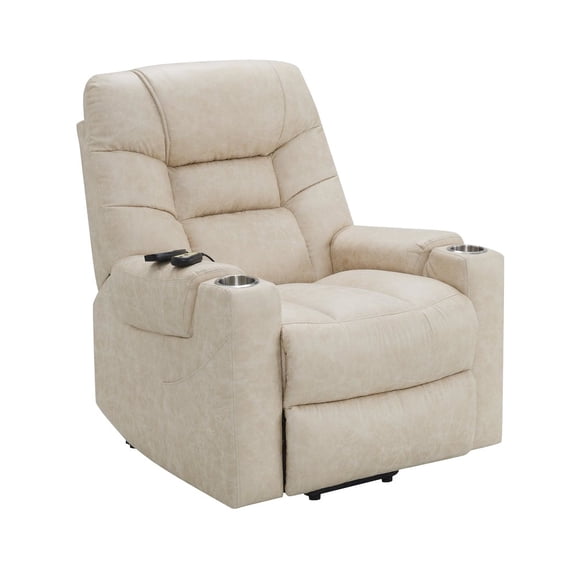 ACME Nairi Faux Leather Power Recliner with Cupholders in Light Gray