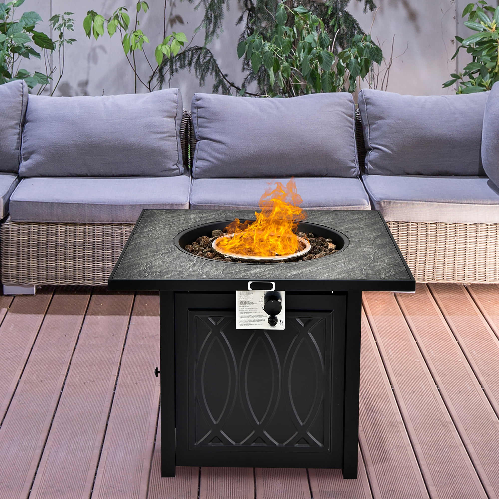 Costway 32'' Propane Fire Pit Table Square Tabletop w/Lava Rocks Cover 50,000 BTU