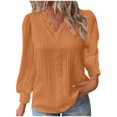 thumbnail image 1 of Blusa de manga larga con cuello en V y volantes para mujer - Camisa elegante con encaje floral y botones, 1 of 4