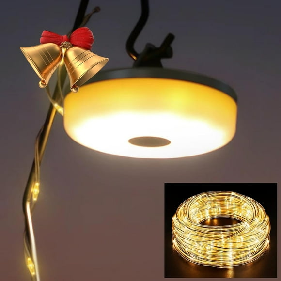 Camping String Lights,2 in 1 Outdoor Waterproof Portable Stowable with 5 Lighting Modes(32.8Ft), USB Camping Lights, Rechargeable String Lights