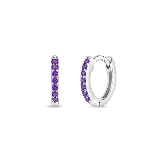 Tiny Multi CZ 9mm Purple Teen Earrings Hoop/Huggie - Sterling Silver