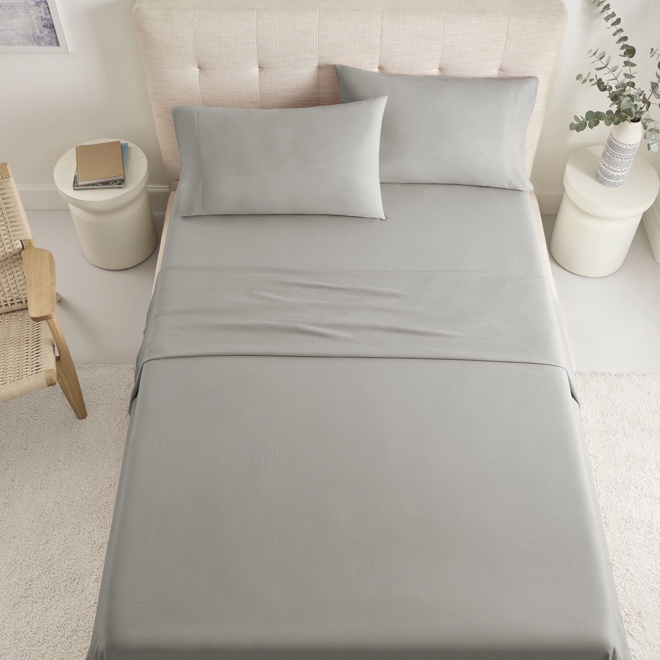 Casual Living Enzyme Comfort Washed 4-Piece Light Gray Sheet Set, Brushed for softness, Easy Care, Queen - Deep Pocket