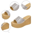 thumbnail image 5 of Rokment Sparkly Metallic Platform Wedge Slip on Sandals for Women Dressy Bridal Bling Trendying Casual Leather Height Increasing Chunky Heeled Dress Slides Comfy Walking Slippers Silver Size 9, 5 of 7