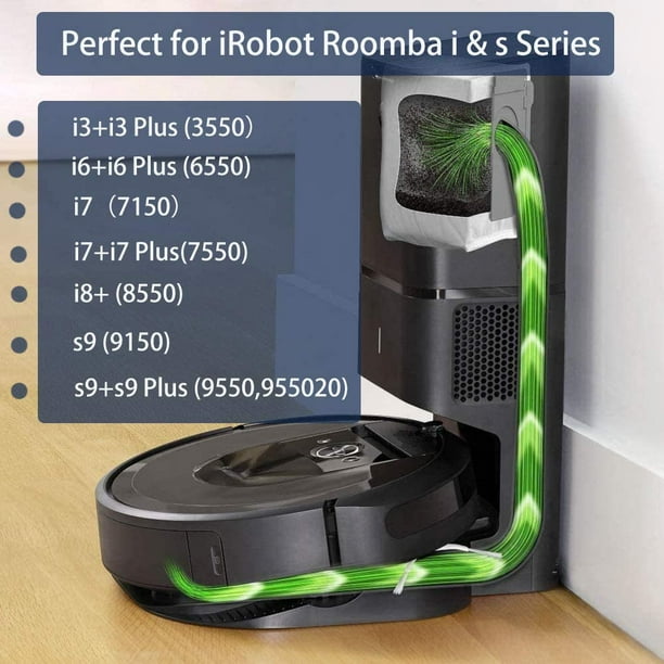 Lot de 12 sacs d'aspirateur pour IRobot Roomba I & S Series I7 I7+/Plus  (7550) I3+ (3550) I6+ (6550) I8+ (8550) S9+ (9550) Clean Base Sacs  d'élimination automatique de la saleté 