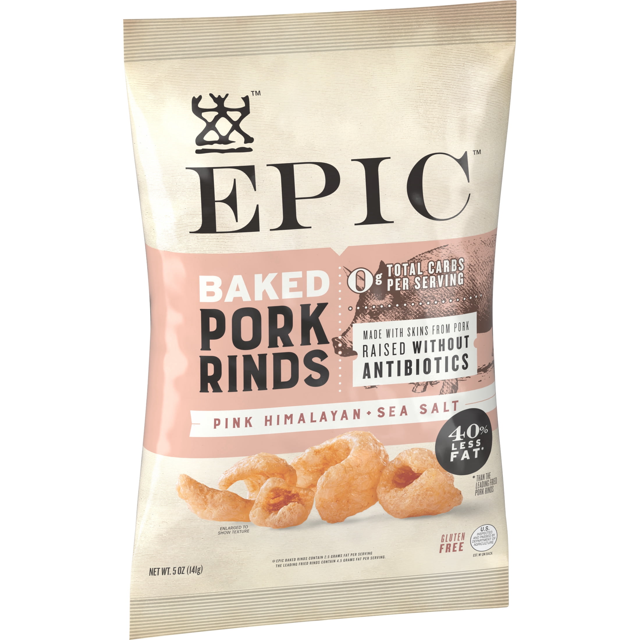 EPIC Pink Himalayan and Sea Salt Baked Pork Rinds, Keto Friendly, Protein Snacks, 5 oz