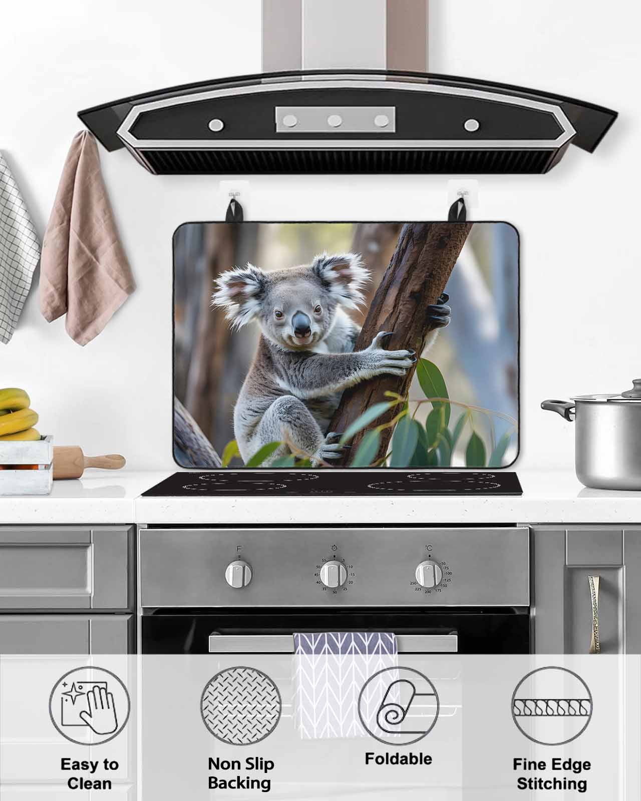 Large Induction Cooktop Protector Mat Koala Stove Top Covers for Electric Stove, Grey Animals Modern Art Forest Decorative Stove Burner Cover Mats, Glass Top Stove Cover