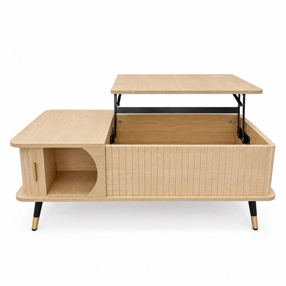 Lift Top Coffee Table with Hidden Storage Compartment and Large Shelf, Wood Farmhouse Coffee Table, Modern Center Table for Living Room, Office, Natural