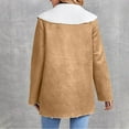 thumbnail image 6 of VSSSJ Winter Coat for Women Warm Single Breasted Faux Suede Coats Mid-Thigh Fleece Lined Notched Lapel Collar Pockets Plush Thicken Jackets Outerwear Khaki M, 6 of 7