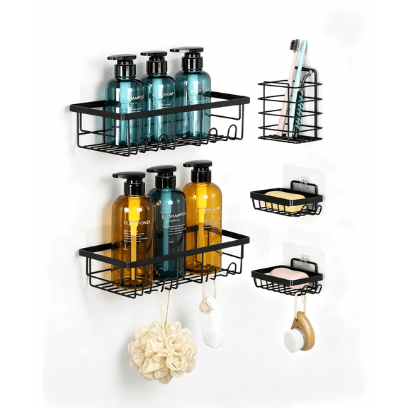Shower Caddy - Adhesive Shower Organizer, Hanging Suction Black Shower Shelves Rack, Inside Shower Rack Holder, Bathroom Decor Organization Storage Accessories, Home Essentials Gadgets
