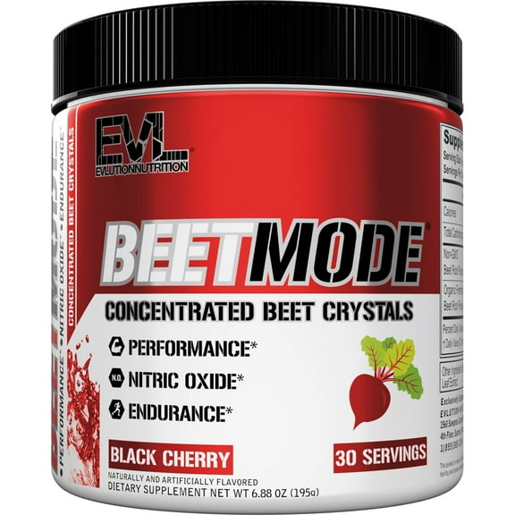 Evlution Nutrition BeetMode Beet Root Powder Nitric Oxide Booster for Enhanced Energy and Pumps - Pre Workout Powder Beets Supplement - Black Cherry