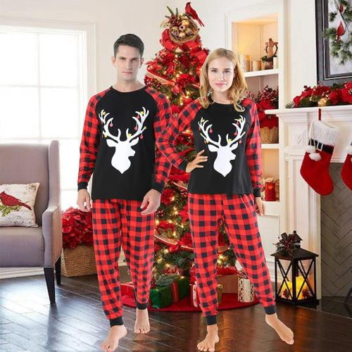 Christmas Family Parent-Child Pajamas Xmas Elk Letter Pattern Outfit New Year Sleepwear Mother/Father/Baby/Children 